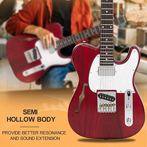 GLARRY 39" GTL Semi-Hollow Electric Guitar for Music Lover, HS Pickups Rosewood Fingerboard with Accessories Pack Guitar Bag(Transparent Wine Red)