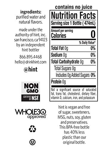 Hint Flavored Water Zero Sugar 0 Calories - Crisp Apple 16 FL oz, 12 pack | Crisp, refreshing water, fruit flavors. 0 calories, 0 sugar, 0 sweeteners. Hydration for wellness. Gluten-free, Kosher, Vegan