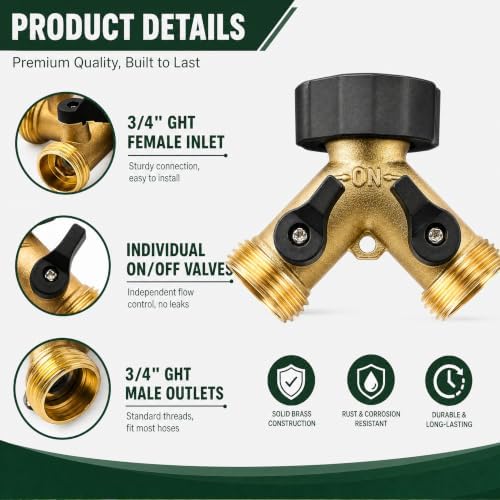 Xiny Tool Hose Splitter, Garden Hose Splitter Heavy Duty 2 Way, Solid Brass Water Hose Y Splitter 2 Valves with 2 Extra Rubber Washers