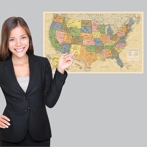 Laminated World Map & US Map Poster Set - 18" x 29" - Wall Chart Maps of the World & United States - Made in the USA - (LAMINATED, 18" x 29")