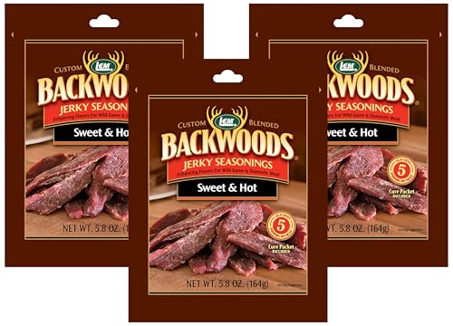 LEM Products Backwoods Sweet & Hot Jerky Seasoning, 5.8 oz Packet | Pre-Measured Seasoning and Cure for Wild Game and Domestic Meat, Seasons Up to 5 Pounds of Meat for Homemade Jerky
