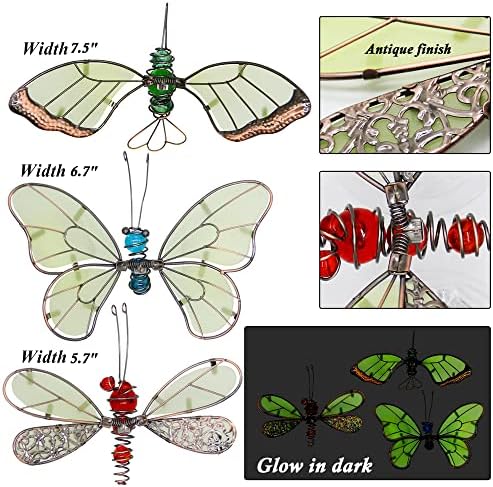 Juegoal 20 Inch Butterfly Garden Stakes Decor, Dragonfly Stakes, Hummingbird Glow in Dark Metal Yard Art for Mom, Mothers Day Ideal Gifts