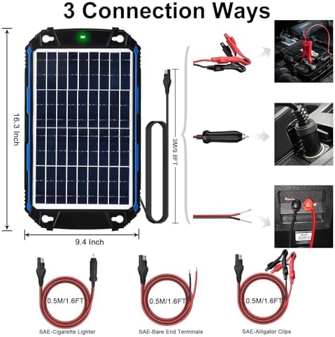 SUNER POWER Waterproof 12W 12V Solar Battery Charger & Maintainer Pro, Built-in UltraSmart MPPT Charge Controller