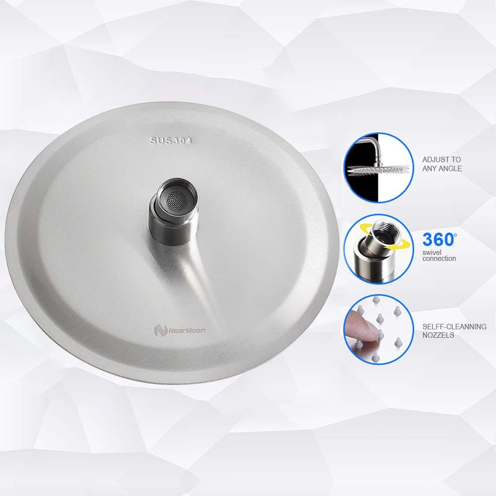 NearMoon Rain Shower Head, Ultra-Thin Design-Pressure Boosting, Awesome Some Experience, High Flow Stainless Steel Rainfall Head (10 Inch