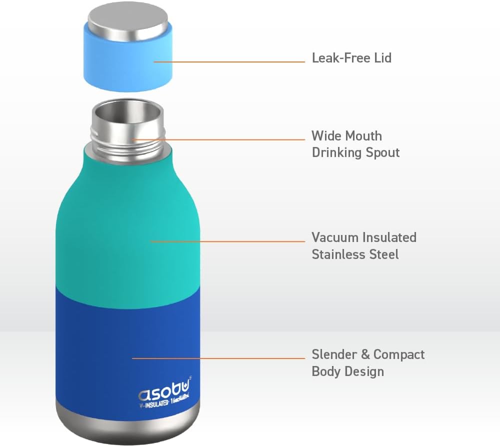 Urban Insulated and Double Walled Stainless Steel Bottle 16 Ounce by Asobu (Pastel Blue)