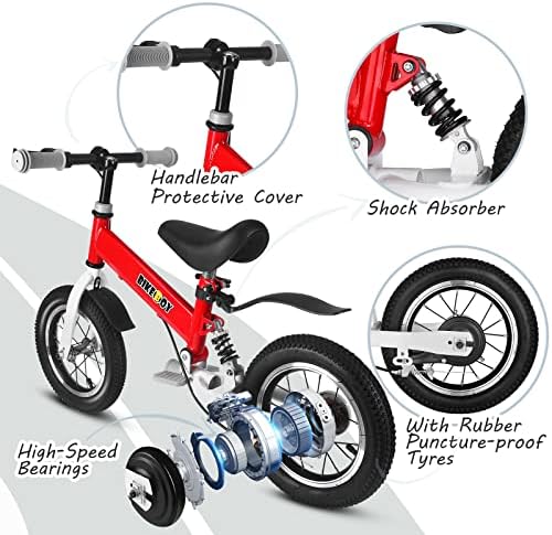 Balance Bike 2 in 1,The Dual Use of a Kids Balance Bike and Kids Bike,12 14 Inches for 2-6 Years Old,with Shock Absorbers, Fenders, Pedals, Auxiliary Wheels