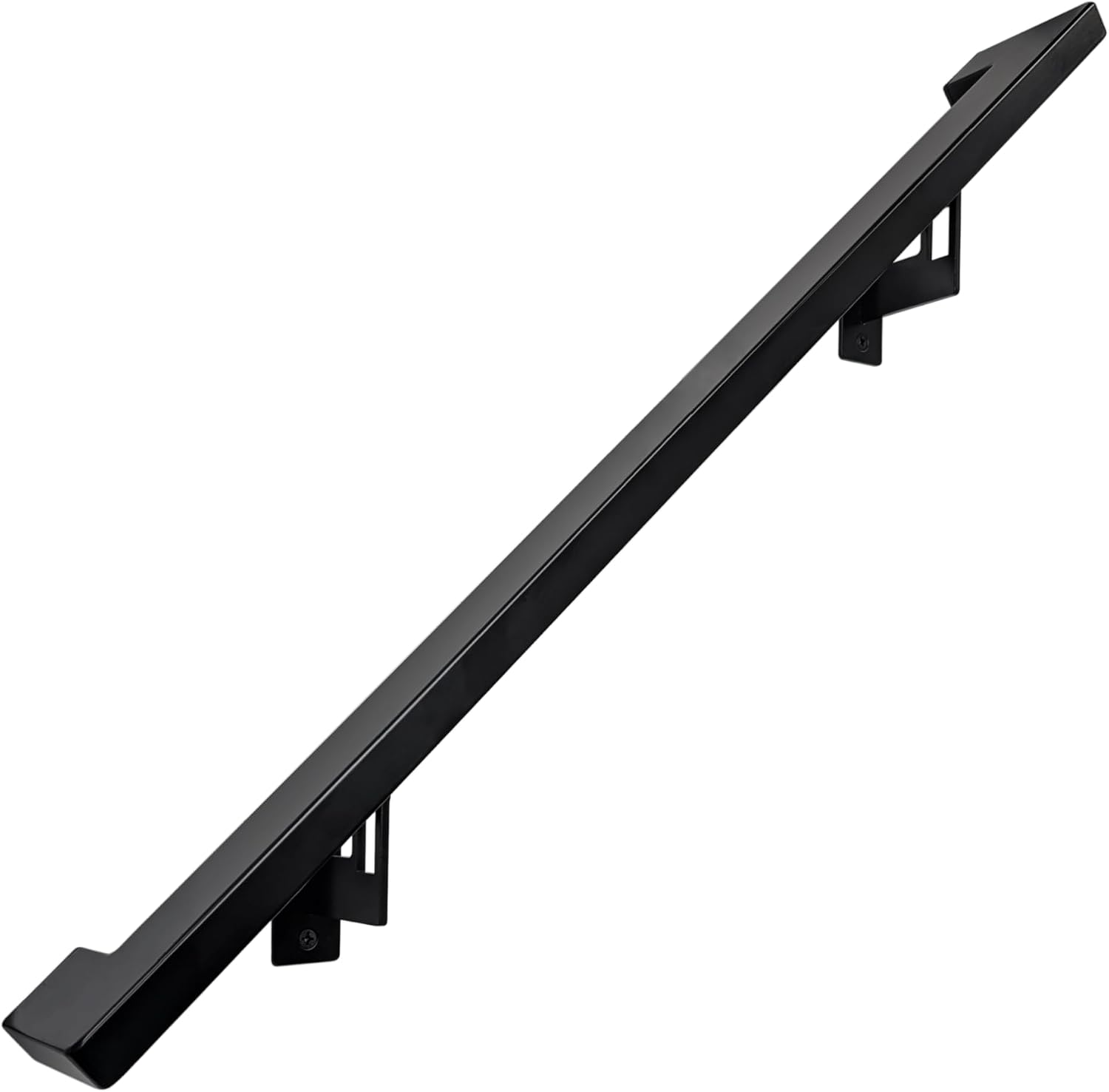 Modern Aluminum Handrail Grab Bar Kit, Adjustable Steel Brackets Included, Returns to Wall, Powder Coated Finish (Black, 4 Foot Handrail Set)
