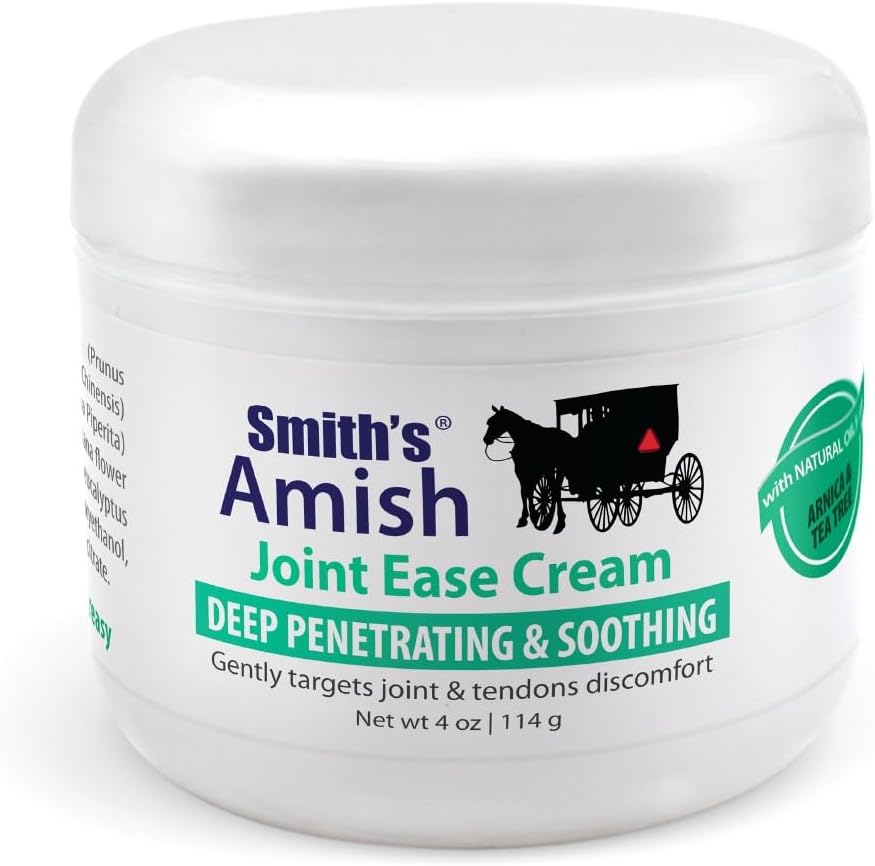 Smith's Amish Joint Ease Cream - Soothing Cooling Formula - 4 oz Jar | For Joint Discomfort, Stiffness & Muscle Tension - Arnica, Peppermint