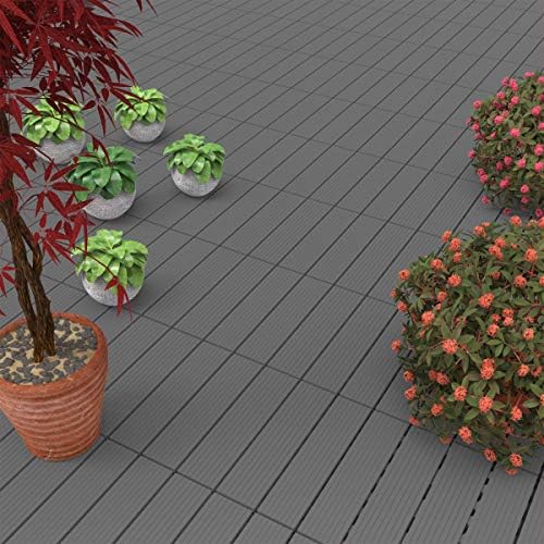 Interlocking Deck Tiles - 6-Pack Wood Plastic Composite Patio Tiles - Outdoor Flooring for Balcony, Porch, and Garage by Pure Garden (Dark Gray)