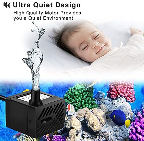 50GPH 3W Mini Submersible Water Pump with 3.3 FT Tubing for Aquariums, Fish Tank, Pond, Fountain, Hydroponics