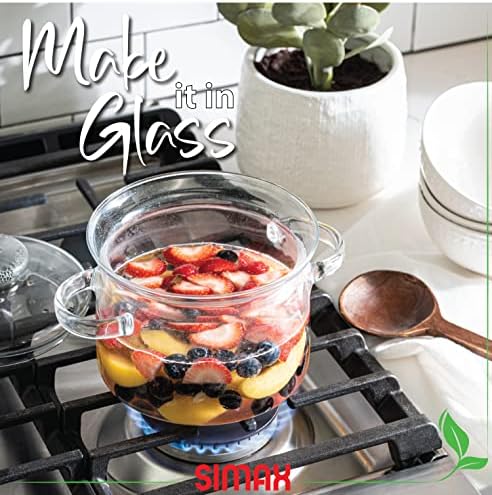Simax 48 Oz Borosilicate Glass Saucepan With Lid - Microwave, Stove and Dishwasher Safe Potpourri Pot and Serving Dish