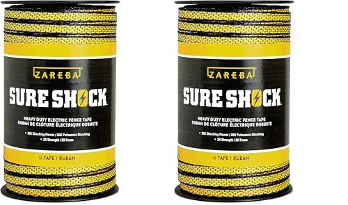 Zareba Heavy-Duty Sure Shock Polytape - 656 foot x 1/2 inch - HDT656YH-Z - Heavy-Duty Polyatpe for Electric Fence - PVC Coated, Highly Visible Electric Fencing Wire