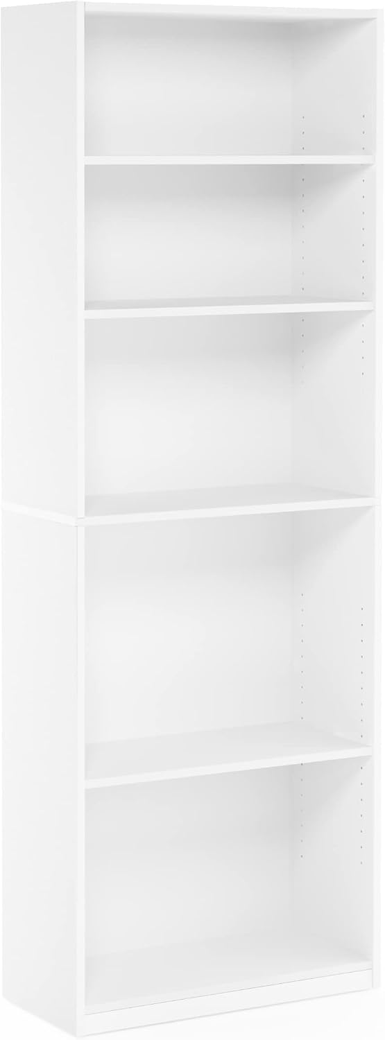 Furinno Jaya Book Shelf, 5-Tier Bookshelf, Bookcase with Adjustable Shelves, 9.5 x 24.5 x 71.2, for Organization and Storage, for Living Room, Bedroom