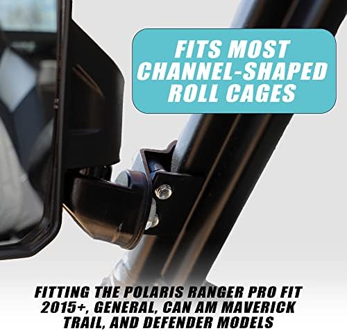 Chupacabra Offroad Rear View Side Mirror for UTV (Pack of 2) Polaris Ranger Pro Fit/General/Defender Break Away w/Adjustable Arm - (Driver and