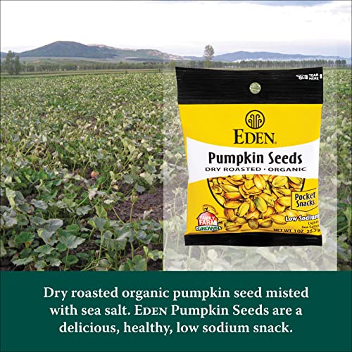 Eden Organic Pumpkin Seeds, Pocket Snacks, Dry Roasted, Lightly Salted, Hulled, Pepitas, 1 oz (24-Pack Case)
