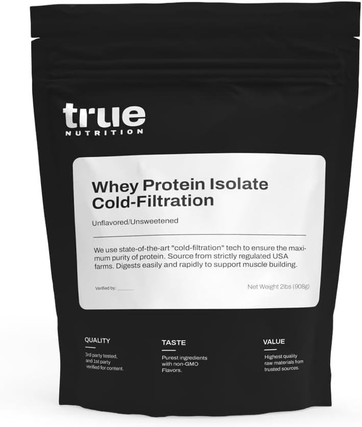 True Nutrition Whey Protein Isolate, Unflavored, 1lb | Cold-Filtered, 30g Protein per Serving, Unsweetened, No Additives, Keto, Gluten Free, Lactose Free, Non-GMO