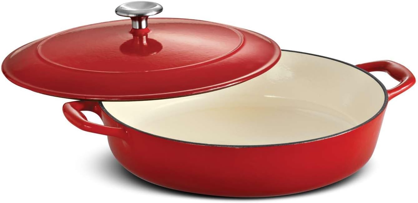 Tramontina Bestow Enameled Cast Iron 4-Qt Braiser Pan with Lid, Blue | Oven-to-Table Casserole Dish, Great for Shallow Braises & Simmers
