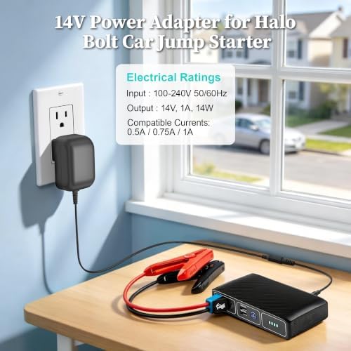 14V Charger for Halo Bolt Jump Starter Air+ 58830 57720 Compact Car Battery | Compatible with Halo Bolt 57720 58830 1201 44400 Replacement charging