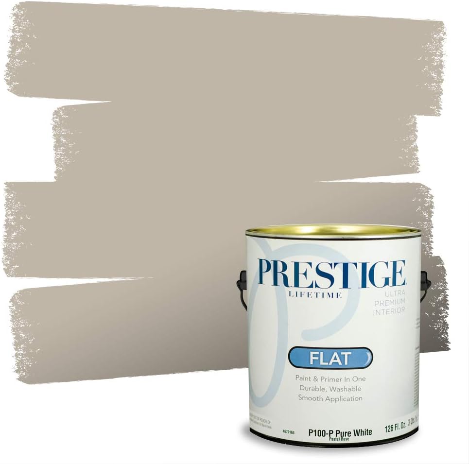 PRESTIGE Paints Exterior Paint and Primer In One, 1-Gallon, Flat, Comparable Match of Sherwin Williams* Grizzle Gray*