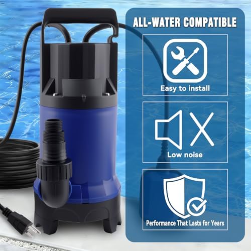 1.5HP Sump Pump, 4000GPH High Flow Clean&Dirty Water Pump