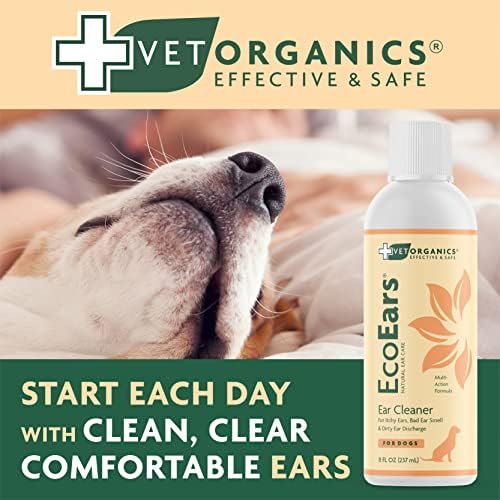 EcoEars Dog Ear Cleaner – Natural Multi-Action Formula for Ear Infection, Bad Discharge & Odor – Removes Foreign Matter & Cleans Difficult Ears - 8fl oz.