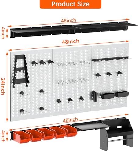 TORACK Pegboard Wall Organizer Kit 48x24 in, Garage Metal Tool Pegboard