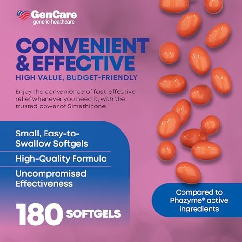 GenCare Gas Relief Simethicone 180mg Ultra Strength, 180 Softgels