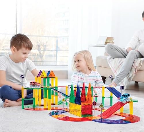 PicassoTiles Race Track Add-On Railway Magnetic Tiles STEM Construction Toy