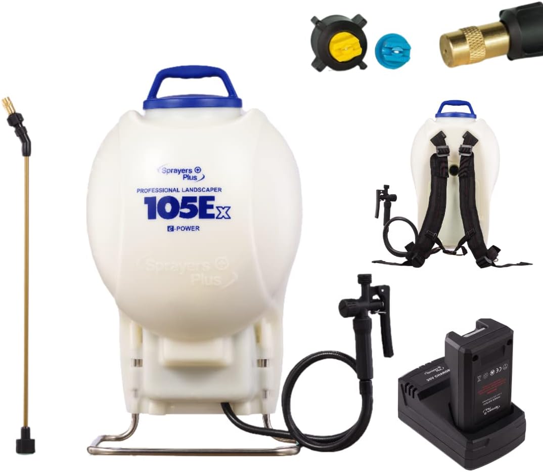 Sprayers Plus 105ex Backpack Sprayer 4 Gallon Battery Powered, 20V Lithium Battery, Chemcial Resistant Viton Seals Brass Wand