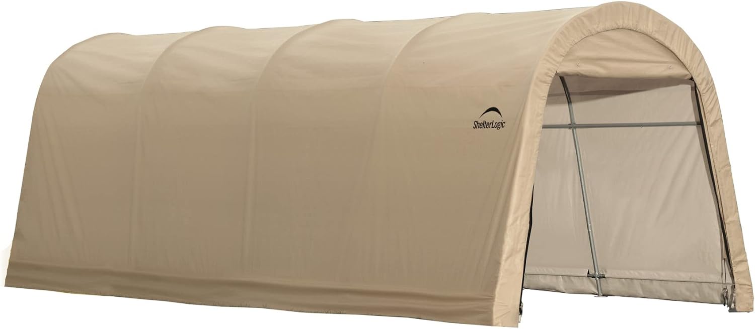 ShelterLogic 10' x 15' x 8' All-Steel Metal Frame Round Style Roof Instant Garage and AutoShelter with Waterproof and UV-Treated Ripstop Cover