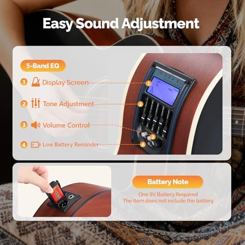 GLARRY 36in Acoustic Electric Guitar Beginner Kit with 15W Amp, 5-band EQ Dreadnought Design 6 Strings Electric Acoustic Guitar with Bag, Strap, Picks