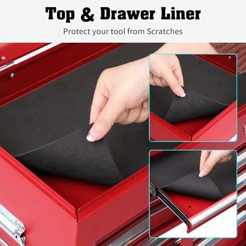 24" Metal Portable Tool Box with 5 Drawers, Lockable, Red | ToolBox with Top Storage Tray, Carry Handle, Ball Bearing Runners, Tool Chest Cabinet for Garage, Warehouse, Repair Shop