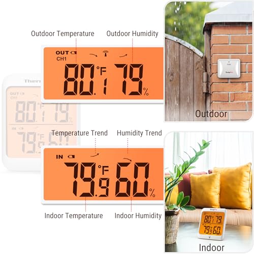 TempPro TempAir 500 FT Indoor Outdoor Thermometer Wireless with Sensor | Large LCD Display, No Hub or App Required, Outside Thermometer & Cold-Resistant Sensor for Patio (Previously ThermoPro)