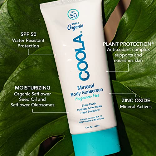 COOLA Organic Mineral Sunscreen Sunblock Body Lotion, Dermatologist Tested Skin Care for Daily Protection, Vegan and Gluten Free, 5 Fl Oz