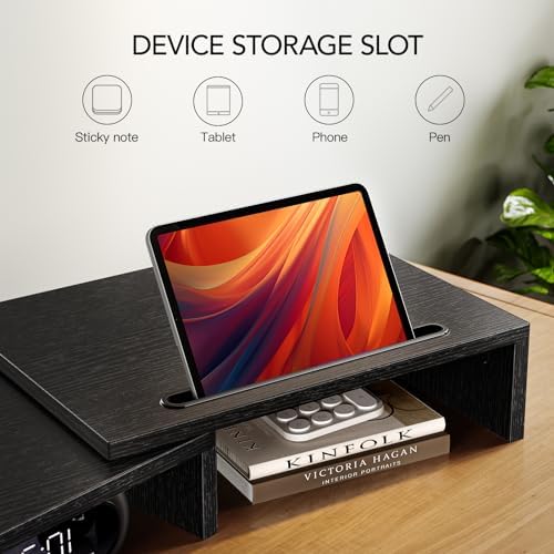 AMERIERGO Dual Monitor Stand Riser- 3 Shelf Screen Stand with Adjustable Length and Angle, 2 Extra Functional Slot Desktop Organizer Stand for PC