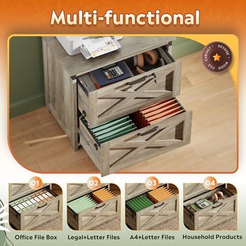 DEVAISE 2-Drawer Lateral File Cabinet with Lock, White | Wood, Office Storage Cabinet, Letter, Legal & A4 Compatible, Farmhouse Style, Printer Stand, Home Office