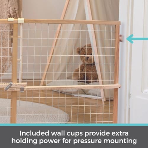 Toddleroo by North States - Extra-Wide Wire Mesh Wooden Baby Gate: Pressure Mounted Baby Gate for Doorways - Adjustable 29.5 to 50 Inches Wide - 31