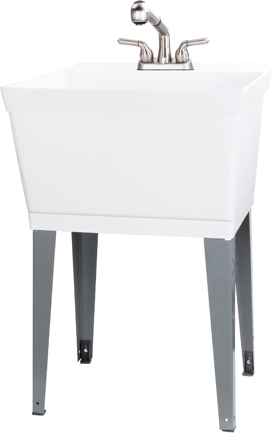 Utility Sink Laundry Tub With Pull Out Faucet, Sprayer Spout, Heavy Duty Slop Sinks For Washing Room, Basement, Garage or Shop
