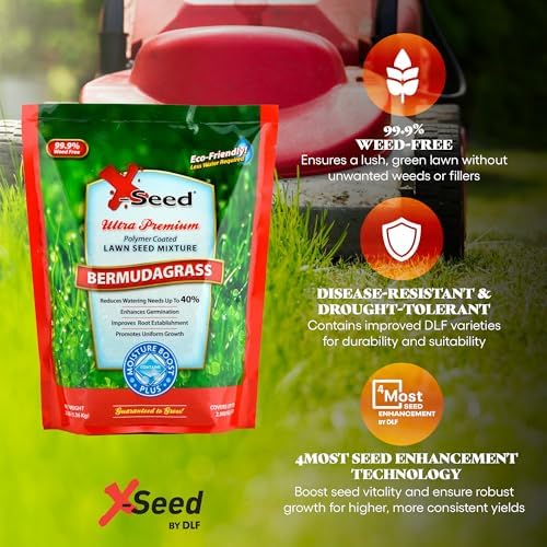 X-Seed Moisture Boost Plus Bermuda Grass Seed for Lawn, Grows Thick in Full Sunlight, Drought & Heat Tolerant, Uses Less Water Than Other Grasses