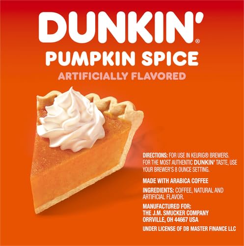 Dunkin’ Pumpkin Spice Artificially Flavored Coffee, 10 Keurig K-Cup Pods | Limited edition fall flavor, Notes of cinnamon & nutmeg sweetness