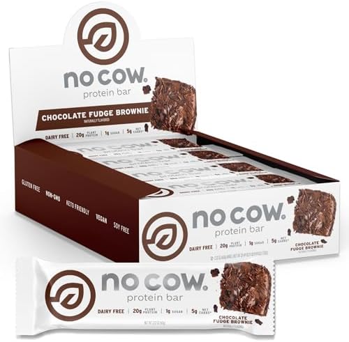 No Cow Chocolate Fudge Brownie Vegan Protein Bars, 12 Pack | 20g High Plant-Based Protein, High Fiber, Low Sugar, Gluten-Free, Dairy-Free, Soy-Free