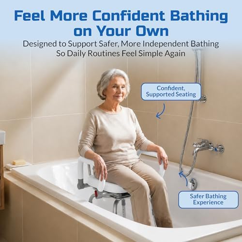 Swival Shower Chair with Padded seat for Inside ShowerFor Senior, Bath Seat | Sit Securely While Bathing - Blue, padded seat, padded armrests, swivel seat, tool-free assembly, 600 lb