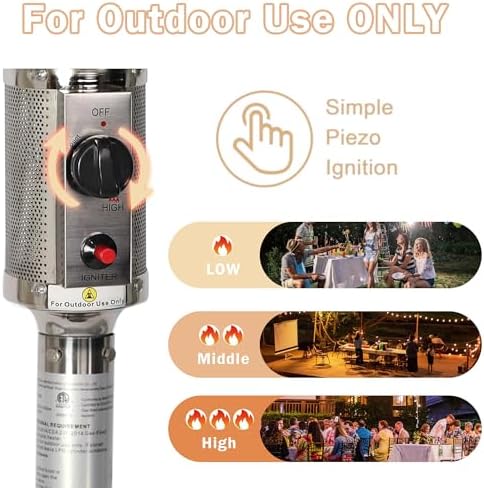 LUCKYERMORE 36, 000 BTU Patio Heater with Wheels, 87”High Outdoor Heater Gas Heat for Commercial and Residential, Stainless Steel Burner