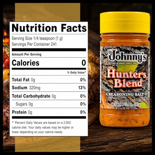 Johnny's - Hunter Seasoning Salt - 8.5 oz | Savory Seasoning Blend, Great For Wild Game, Beef, Poultry, Vegetables, Grilling