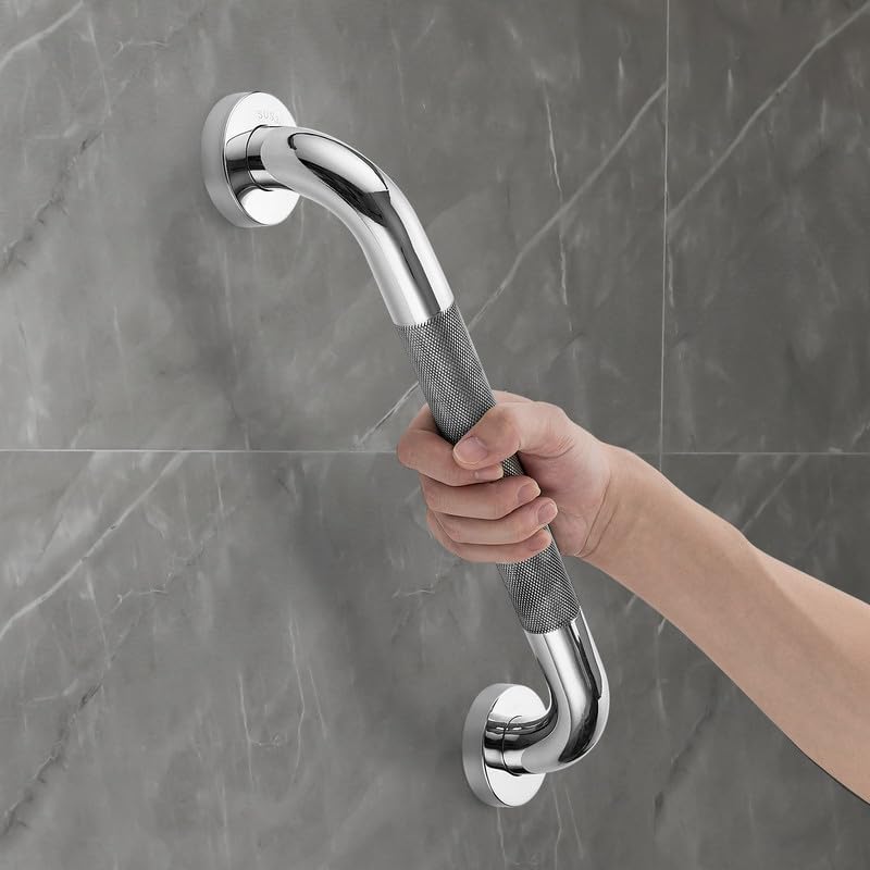 Grab Bars for Shower, 16 Inch Shower Handle, 2 Pack, Polished Nickel | Grab Bars for Bathroom, Stainless Steel, Anti-Slip Textured Grip