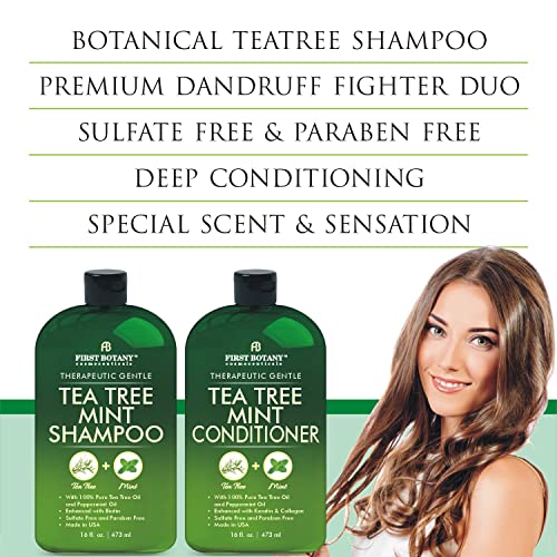 First Botany Tea Tree Mint Shampoo & Conditioner for Men & Women - Pure Tea Tree & Peppermint Oil - Fights Hair Loss, Dandruff, Lice & Itchy Scalp