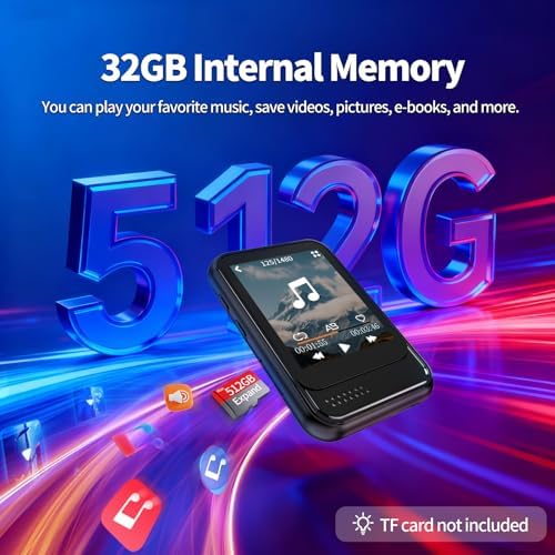 MP3 Player with Bluetooth, Mini MP3 Player with Speaker, Built-in Micro SD Card Slot, Portable Music Player with FM Radio, Video, Voice Recorder