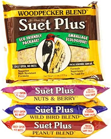 ST. ALBANS BAY SUET PLUS Variety Pack of 4 Flavors of Suet Cakes for Wild Birds 11 Ounces Each