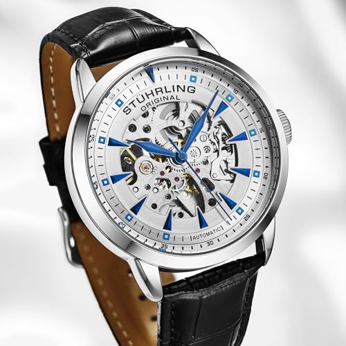Stuhrling Original Mens Skeleton Automatic Dress Watch with Alligator Embossed Leather Strap Skeleton Dial