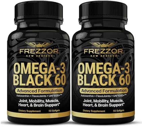FREZZOR Omega 3 Black for Joint Care & Comfort - New Zealand Green Lipped Mussel Oil Capsules, 53x Higher Potency with UAF1000+ Super Antioxidant
